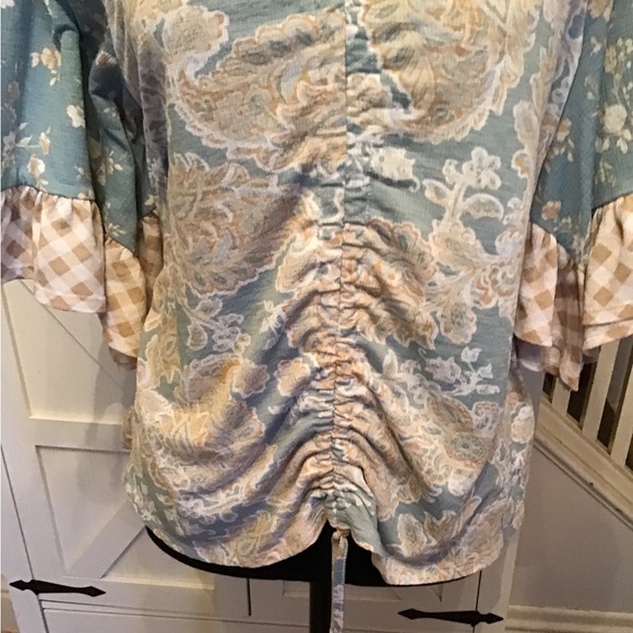 Cato Blue and Cream Ruched Floral Blouse - Picture 5 of 6